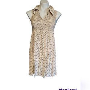 Women's 90s Y2K Vintage smocked Dress Sz S Ivory Cream polka dot baby doll dress